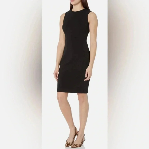 Calvin Klein Sleeveless Seam Front Scuba Crepe Crew Neck Sheath Dress Size 6 - Picture 3 of 8